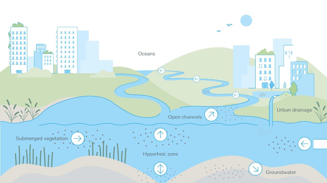 Illustration summary of the transport and fate of MPs in aquatic environments